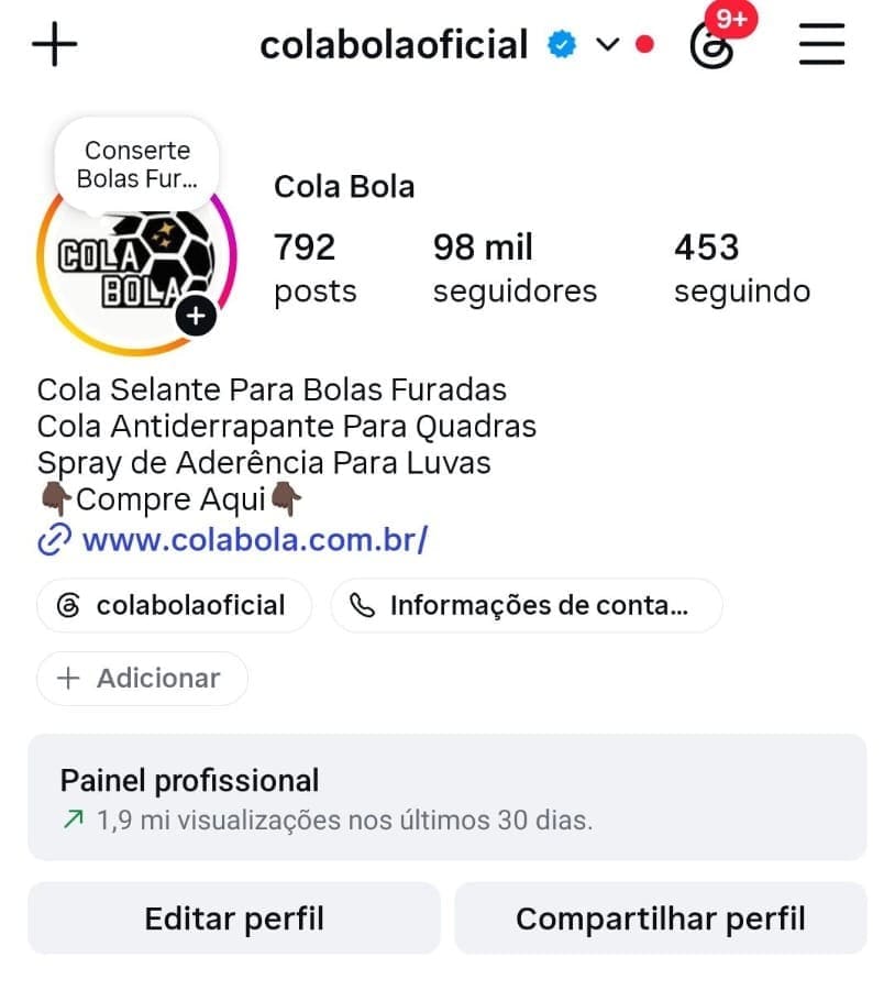 Perfil @colabolaoficial no Instagram - Cola Bola: cola selante para conserto de bolas de futebol, vôlei, basquete e futsal